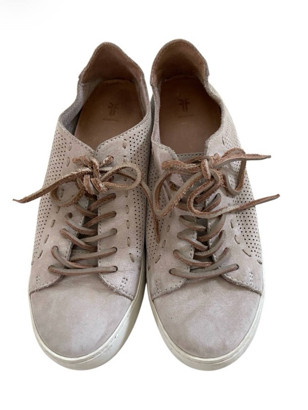 Frye Lena Perf Low Lace Chunky Neutral Beige Women's Leather Sneakers size 8